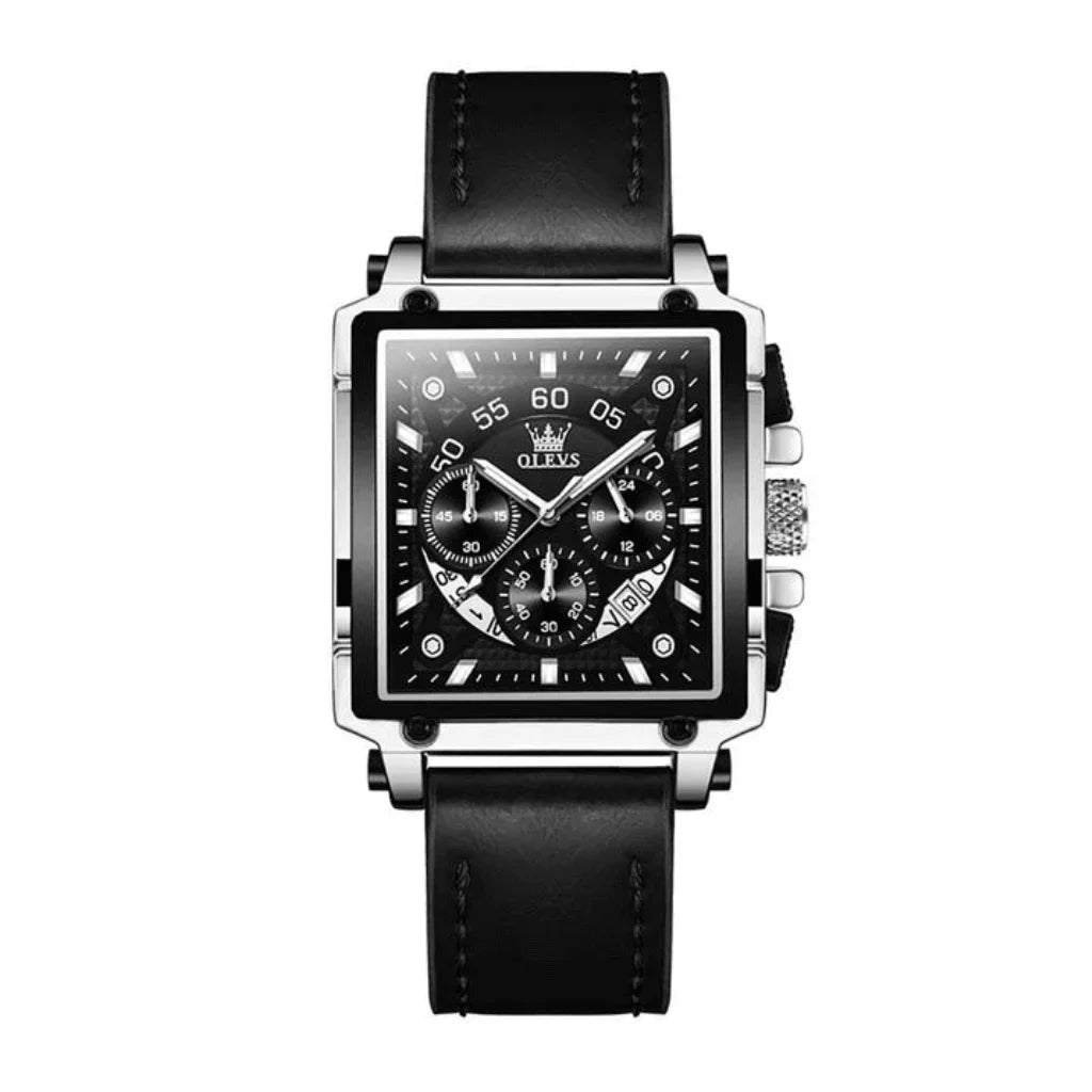 Olevs Montre Homme Rectangulaire Noire/Argente