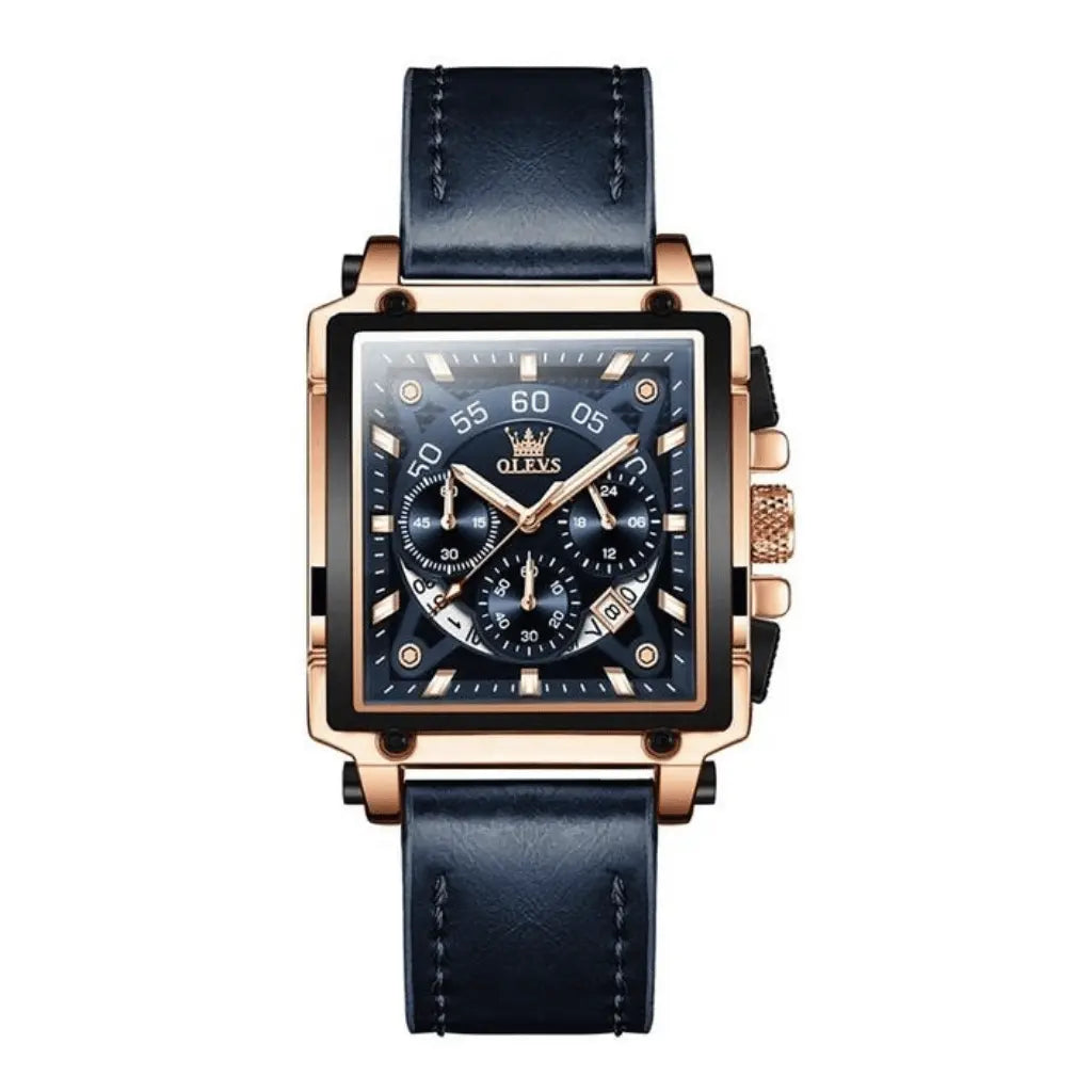 Olevs Montre Homme Rectangulaire Dijon |  Bleue Marine